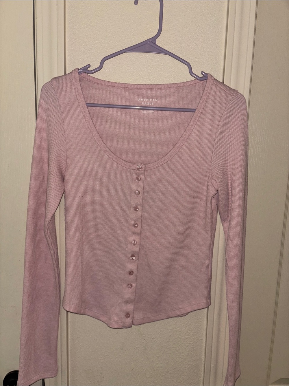 NWOT American Eagle Outfitters Light Pink Ribbed Button-Front Long Sleeve Top